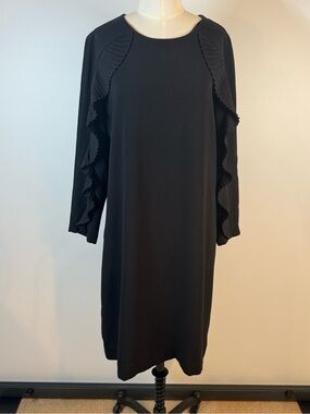 Alfani Black Long Sleeve Shift Dress with Pleated Ruffle Trim
